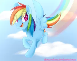 Size: 3000x2385 | Tagged: safe, artist:alexa1alexa, derpibooru import, rainbow dash, pegasus, pony, backwards cutie mark, cloud, cute, dashabetes, eye clipping through hair, female, flying, heart eyes, high res, mare, open mouth, rainbow trail, sky, solo, spread wings, wingding eyes, wings