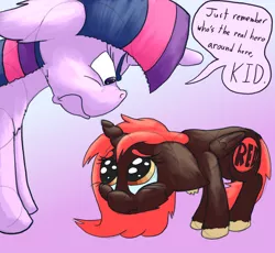 Size: 2060x1895 | Tagged: alicorn, alicorn oc, angry, artist:firefanatic, behaving like a dog, derpibooru import, horn, oc, oc:red alicorn, out of character, red and black oc, safe, speech bubble, tail between legs, twilight sparkle, twilight sparkle (alicorn), wings