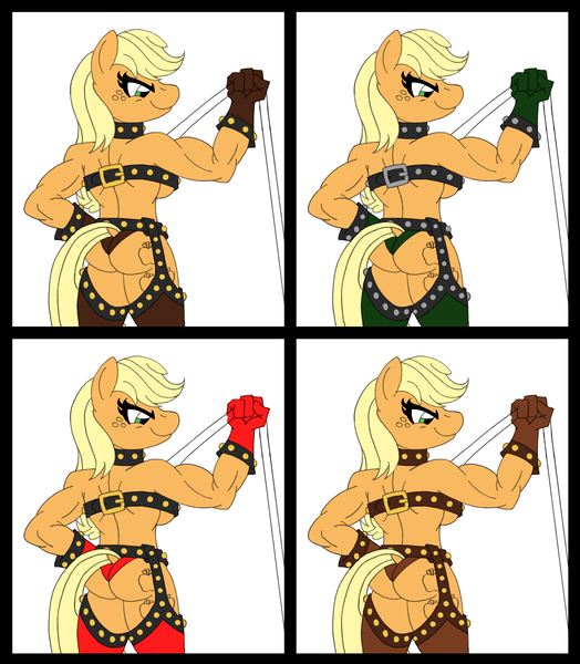 Size: 1920x2200 | Tagged: questionable, artist:supra80, derpibooru import, applejack, anthro, earth pony, unguligrade anthro, alternate color palette, appledom, applejacked, assless chaps, breasts, busty applejack, chaps, clothes, collar, dock, female, femdom, muscles, photoshop, rope, sideboob, wip