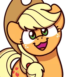 Size: 1000x1000 | Tagged: safe, alternate version, artist:sugar morning, derpibooru import, applejack, earth pony, pony, bust, cat face, cat smile, cute, female, freckles, hat, jackabetes, looking at you, mare, missing freckles, open mouth, simple background, smiling, solo, sugar morning's smiling ponies, transparent background