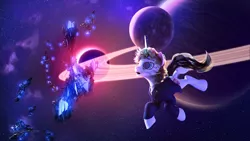 Size: 3840x2160 | Tagged: safe, artist:etherium-apex, derpibooru import, oc, oc:rosin bow, pony, 3d, eclipse, male, planet, solo, space