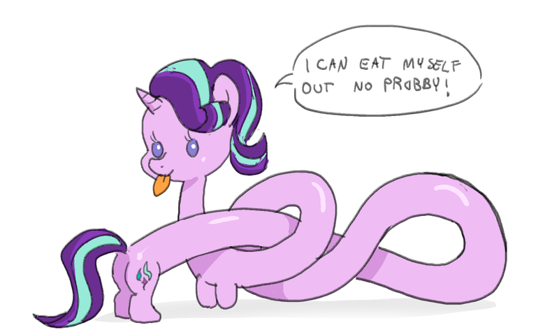 Size: 872x518 | Tagged: suggestive, artist:pencils, derpibooru import, starlight glimmer, unicorn, butt, female, implied autocunnilingus, long glimmer, long pony, mare, meme, plot, solo, solo female, tongue out