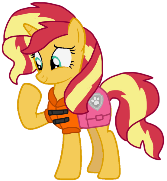 Size: 940x1019 | Tagged: safe, artist:徐詩珮, derpibooru import, sunset shimmer, pony, unicorn, series:sprglitemplight diary, series:sprglitemplight life jacket days, series:springshadowdrops diary, series:springshadowdrops life jacket days, alternate universe, bag, base used, cute, lifejacket, paw patrol, saddle bag, simple background, transparent background
