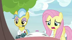 Size: 1920x1080 | Tagged: safe, derpibooru import, screencap, angel bunny, doctor fauna, fluttershy, earth pony, pegasus, pony, she talks to angel, body swap, concentrated carrot extract, eyedropper, female, mare, medical bag, mouth hold, worried