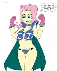 Size: 1280x1600 | Tagged: safe, alternate version, artist:cadenreigns, derpibooru import, fluttershy, bat pony, equestria girls, andrea libman, belly button, breasts, busty fluttershy, chi-chi, clothes, cosplay, costume, dragon ball, flutterbat, race swap, voice actor joke