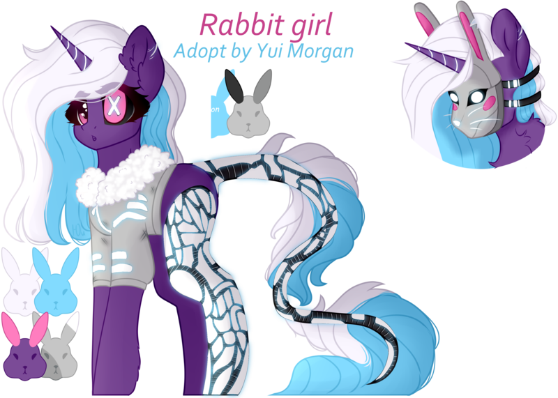 Size: 3500x2500 | Tagged: safe, alternate version, artist:yui morgan, derpibooru import, oc, oc:usagi (cyborg), unofficial characters only, cyborg, pony, rabbit, unicorn, amputee, animal, bomber jacket, chest fluff, clothes, ear fluff, female, jacket, mare, mask, open mouth, prosthetic leg, prosthetic limb, prosthetics, reference sheet, scar, simple background, solo, transparent background