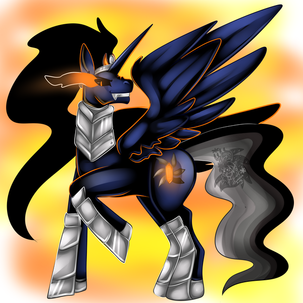 Size: 3000x3000 | Tagged: alicorn, alicorn oc, artist:sapphirus, black sclera, derpibooru import, horn, male, oc, offspring, parent:king sombra, safe, solo, sombra eyes, stallion, wings