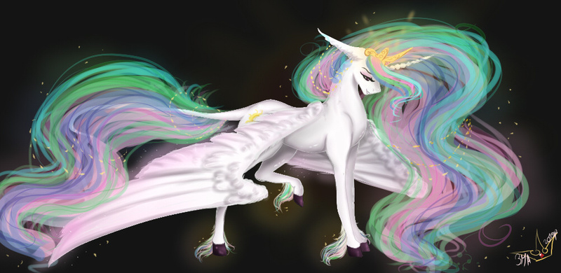 Size: 1000x487 | Tagged: safe, artist:martazap3, derpibooru import, princess celestia, alicorn, pony, female, horn, mare, solo, unshorn fetlocks, wings