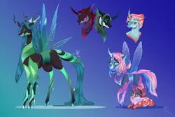 Size: 3000x2000 | Tagged: alternate design, alternate universe, artist:bunnari, changeling, derpibooru import, magical lesbian spawn, oc, oc:amanita, ocellus, oc:naiad, offspring, parent:lily, parent:lotus blossom, parent:queen chrysalis, pharynx, queen chrysalis, safe, thorax