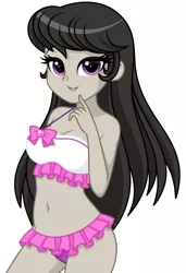 Size: 859x1255 | Tagged: safe, artist:rosemile mulberry, derpibooru import, octavia melody, equestria girls, equestria girls series, adorasexy, bare shoulders, belly button, bikini, breasts, cleavage, clothes, cute, female, frilled swimsuit, looking at you, midriff, sexy, simple background, solo, swimsuit, tavibetes, white background