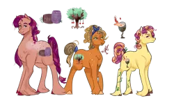 Size: 1280x780 | Tagged: safe, artist:bunnari, derpibooru import, oc, oc:abundandit basket, oc:maliade, oc:silenus sangria, unofficial characters only, earth pony, pony, female, magical lesbian spawn, male, mare, offspring, parent:applejack, parent:berry punch, parent:carrot top, simple background, stallion, transparent background