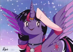 Size: 3500x2500 | Tagged: safe, artist:ryano-0, derpibooru import, twilight sparkle, twilight sparkle (alicorn), alicorn, pony, anime, armpits, bow, clothes, cosplay, costume, crossover, cute, female, high res, jewelry, mare, open mouth, sailor moon, salute, solo, spread wings, tiara, twiabetes, two toned wings, wings