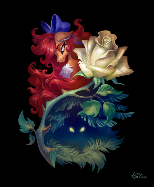 Size: 2516x3052 | Tagged: safe, artist:holivi, derpibooru import, oc, unofficial characters only, pony, bust, flower, glowing eyes, rose, solo