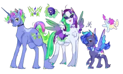 Size: 2300x1378 | Tagged: safe, artist:bunnari, derpibooru import, oc, oc:harcore remix, oc:prism splash, oc:ryhthm firetrack, pegasus, pony, unicorn, backgroundverse, colt, female, magical lesbian spawn, male, mare, offspring, parent:rainbow dash, parent:vinyl scratch, parents:vinyldash, simple background, transparent background