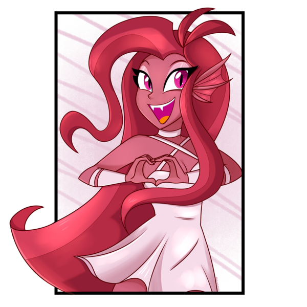 Size: 1280x1280 | Tagged: safe, artist:wubcakeva, derpibooru import, oc, oc:mezma, unofficial characters only, siren, equestria girls, clothes, disguise, disguised siren, dress, female, happy, heart hands, open mouth, siren oc, solo