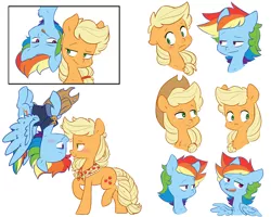 Size: 5617x4500 | Tagged: safe, artist:chub-wub, derpibooru import, applejack, rainbow dash, earth pony, pegasus, pony, the last problem, appledash, applejack's hat, blushing, clothes, cowboy hat, female, freckles, hat, jacket, lesbian, mare, older, older applejack, older rainbow dash, shipping, simple background, upside down, white background