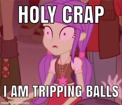 Size: 2400x2055 | Tagged: safe, derpibooru import, edit, edited screencap, screencap, starlight, equestria girls, rainbow rocks, caption, cropped, eco kid insults, high, implied drugs, jewelry, meme, necklace, pigtails, shrunken pupils, solo focus, tripping balls