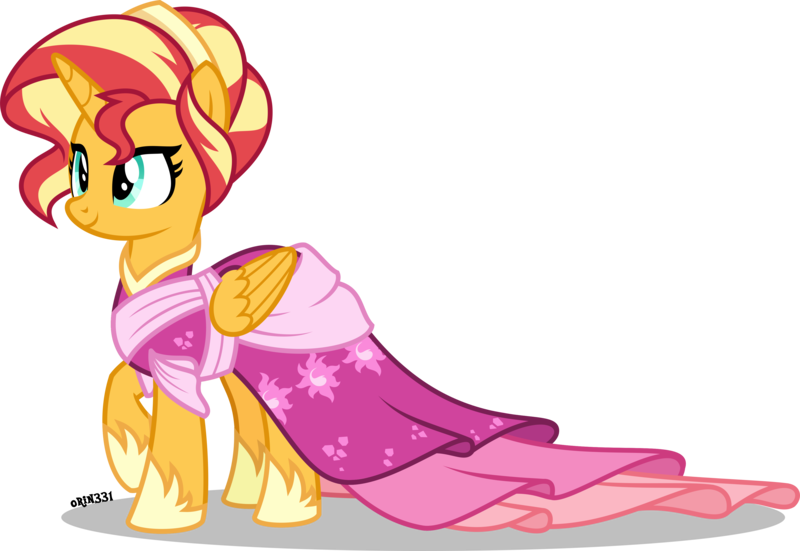 Size: 4000x2757 | Tagged: safe, artist:orin331, derpibooru import, sunset shimmer, alicorn, pony, absurd resolution, alicornified, alternate hairstyle, clothes, coronation dress, cute, dress, female, hoof shoes, mare, race swap, raised hoof, shimmerbetes, shimmercorn, simple background, smiling, solo, transparent background