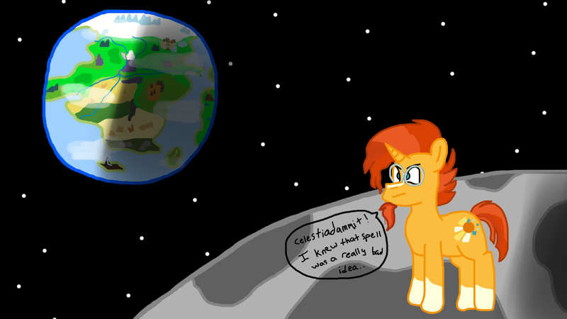 Size: 1366x768 | Tagged: safe, artist:raulixevergreen, derpibooru import, sunburst, pony, unicorn, angry, equestria, glasses, magic, male, moon, space, stallion, text