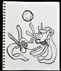 Size: 800x941 | Tagged: safe, artist:shoeunit, derpibooru import, princess luna, alicorn, pony, black and white, bow, female, grayscale, ink drawing, mare, monochrome, sailor moon, sailor scout, solo, traditional art