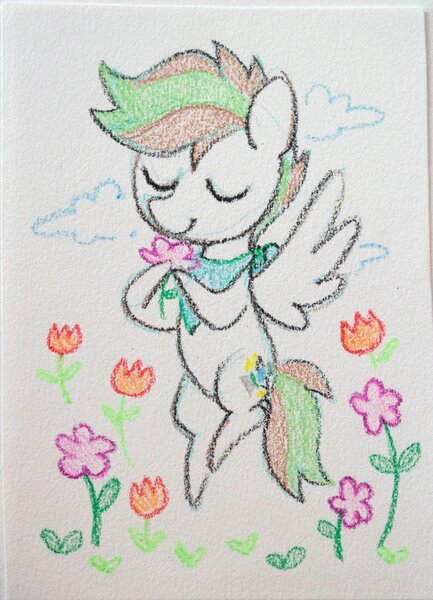 Size: 2681x3718 | Tagged: safe, artist:dawnfire, derpibooru import, oc, unofficial characters only, pegasus, pony, flower, solo, traditional art