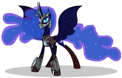 Size: 2666x1701 | Tagged: safe, artist:mlptmntdisneykauane, derpibooru import, nightmare moon, alicorn, pony, armor, crossover, female, mare, simple background, solo, teenage mutant ninja turtles, the shredder, transparent background