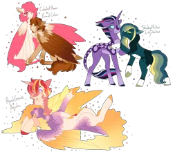 Size: 5000x4407 | Tagged: safe, artist:clay-bae, derpibooru import, oc, oc:aquila, oc:celestial flower, oc:funnel cake, oc:inky waters, oc:royal grove, oc:shadow flicker, unofficial characters only, pegasus, pony, unicorn, absurd resolution, female, kissing, magical lesbian spawn, male, mare, offspring, on back, parent:cheese sandwich, parent:pinkie pie, parent:princess cadance, parent:sunburst, parent:tempest shadow, parent:twilight sparkle, parents:cheesepie, parents:sundence, parents:tempestlight, shipping, simple background, stallion, transparent background, two toned wings, wings