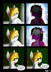 Size: 1239x1754 | Tagged: safe, artist:dianetgx, derpibooru import, oc, oc:axle bright, oc:diane tgx, unofficial characters only, pony, unicorn, comic:the person, clothes, comic, dargoness, dark room, disappointed, disappointment, ear piercing, earring, english, glasses, harem, harem outfit, heaven, jewelry, light, piercing, praying, shadow, vest