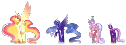 Size: 3454x1257 | Tagged: safe, artist:theponygaming, derpibooru import, princess cadance, princess celestia, princess luna, twilight sparkle, twilight sparkle (alicorn), alicorn, pony, alicorn tetrarchy, alternate design, simple background, transparent background