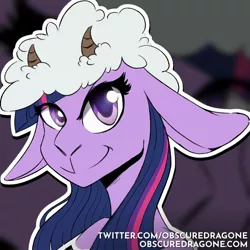 Size: 1024x1024 | Tagged: safe, artist:obscuredragone, derpibooru import, twilight sparkle, pony, sheep, big ears, big eyes, cute, floppy ears, happy, horn, lamb, looking at you, shiny eyes, smiling, smiling at you, snout, solo, species swap, straight hair, wool