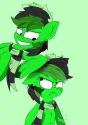 Size: 1200x1700 | Tagged: angry, artist:diamondgreenanimat0, black sclera, brother and sister, clothes, derpibooru import, dude, eyeshadow, female, friendship, green background, happy, makeup, male, monochrome, safe, scarf, siblings, simple background