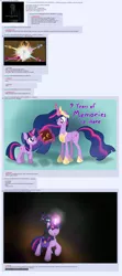 Size: 1383x3125 | Tagged: safe, artist:nitei, artist:sonicrainboom93, derpibooru import, screencap, princess twilight 2.0, twilight sparkle, twilight sparkle (alicorn), oc, oc:nyx, alicorn, pony, unicorn, fanfic:past sins, magical mystery cure, the last problem, spoiler:s09, /mlp/, 4chan, alicorn drama, alicorn oc, bag, blue background, book of harmony, crown, drama, duality, end of ponies, glowing horn, gman, half-life, half-life: alyx, horn, jewelry, magic, mlp fim's ninth anniversary, regalia, saddle bag, self ponidox, simple background, smiling, spoilers for another series, time paradox, unforeseen consequences, unicorn twilight, wings