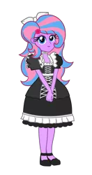 Size: 2000x3800 | Tagged: safe, artist:gabosor, derpibooru import, part of a set, oc, oc:flower blossom, equestria girls, blue eyes, bow, clothes, cute, dress, female, hair bow, headband, lipstick, lolita fashion, looking at you, maid, multicolored hair, princess princess, shoes, simple background, smiling, solo, trans girl, transgender, transparent background