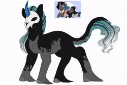 Size: 960x644 | Tagged: safe, artist:thewolfonthemoon, derpibooru import, king sombra, stygian, oc, oc:reaper, pony, unicorn, curved horn, gay, horn, leonine tail, magical gay spawn, male, offspring, parent:king sombra, parent:stygian, parents:somgian, shipping, simple background, somgian, stallion, unshorn fetlocks, white background