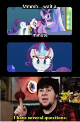 Size: 1176x1796 | Tagged: safe, artist:agrol, artist:forgalorga, derpibooru import, edit, rarity, twilight sparkle, twilight sparkle (alicorn), alicorn, human, pony, unicorn, circle, fabric, female, i have several questions, implied anal, implied horn penetration, implied lesbian, implied rarilight, implied sex, implied shipping, jontron, male, mare, measuring tape, meme, panels, pony and magical artifact, princesses don't sleep, text