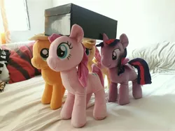 Size: 4128x3096 | Tagged: safe, artist:count adramélekh sear, derpibooru import, applejack, fluttershy, pinkie pie, twilight sparkle, twilight sparkle (alicorn), alicorn, earth pony, pegasus, coffin dance, meme, photo, plushie, ponified meme, shoebox