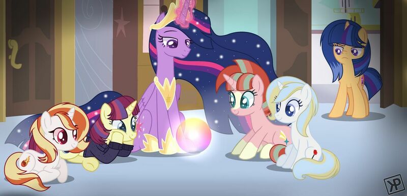 Size: 1280x618 | Tagged: alicorn, artist:kittypaintyt, base used, derpibooru import, jewelry, oc, oc:aurora sparkle, oc:luminary, oc:star glow, offspring, older, older twilight, parent:comet tail, parent:fire streak, parent:flash sentry, parent:moondancer, parent:prince blueblood, parents:bluetrix, parents:cometdancer, parents:flashlight, parents:starburst, parents:sunsetstreak, parent:starlight glimmer, parent:sunburst, parent:sunset shimmer, parent:trixie, parent:twilight sparkle, princess twilight 2.0, regalia, safe, the last problem, twilight sparkle, twilight sparkle (alicorn)