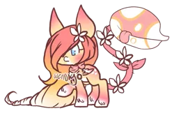 Size: 667x432 | Tagged: safe, artist:skulifuck, derpibooru import, oc, unofficial characters only, monster pony, original species, piranha plant pony, plant pony, augmented tail, base used, blushing, clothes, flower, flower in hair, hair over one eye, plant, raised hoof, scarf, simple background, tongue out, transparent background, wings