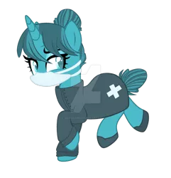 Size: 1280x1329 | Tagged: safe, artist:magicdarkart, derpibooru import, oc, unofficial characters only, pony, unicorn, deviantart watermark, female, mare, obtrusive watermark, simple background, solo, surgical mask, transparent background, watermark