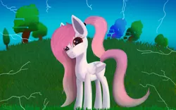 Size: 8000x5000 | Tagged: safe, artist:graphictoxin, derpibooru import, oc, oc:jellybean, unofficial characters only, pegasus, pony, absurd resolution, blank flank, closed wing, cute, error, female, freckles, glitch, glowing eyes, gradient mane, gradient tail, grass, lightning, looking at you, mare, ponytail, sky, smiling, solo, trade, tree