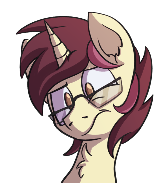 Size: 967x1080 | Tagged: safe, artist:piemations, derpibooru import, oc, oc:ambiguity, unofficial characters only, pony, unicorn, bust, confused, glasses, no pupils, portrait, simple background, solo, transparent background