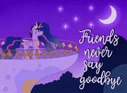 Size: 1500x1100 | Tagged: safe, artist:vendy05, derpibooru import, princess twilight 2.0, twilight sparkle, twilight sparkle (alicorn), alicorn, pony, the last problem, balcony, crescent moon, female, immortality blues, looking up, mare, moon, night, older, older twilight sparkle (alicorn), sad, solo, twilight will outlive her friends