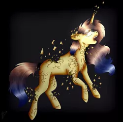 Size: 1109x1100 | Tagged: safe, artist:vendy05, derpibooru import, oc, oc:vendy, unofficial characters only, pony, unicorn, broken, female, glowing eyes, horn, mare, screaming, shattered, simple background, solo, unicorn oc