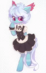 Size: 1300x2048 | Tagged: safe, artist:vanilla, derpibooru import, oc, oc:angela de medici, unofficial characters only, pony, semi-anthro, apron, clothes, dress, ear feathers, female, looking at you, maid, mare, solo