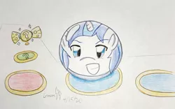 Size: 1002x625 | Tagged: safe, artist:gmangamer25, derpibooru import, shining armor, pony, unicorn, ball, blue space, bowlo candy, candy, food, happy, inanimate tf, male, mario party, mario party 8, morph ball, mystery space, open mouth, red space, rolling armor, solo, stallion, traditional art, transformation