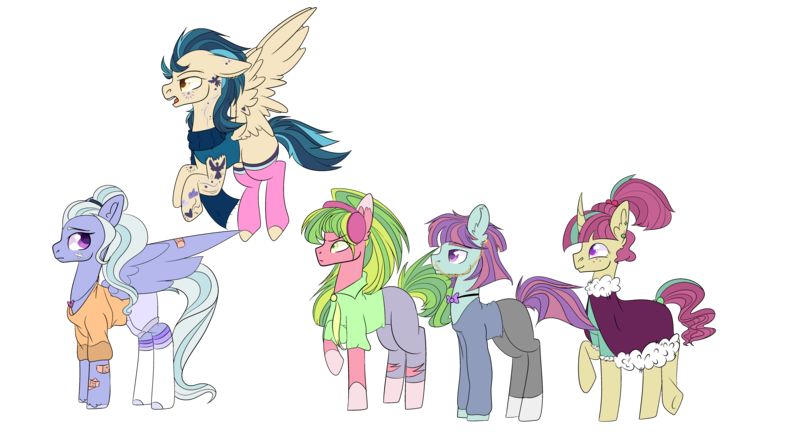 Size: 6976x3908 | Tagged: safe, artist:bublebee123, artist:icey-wicey-1517, color edit, derpibooru import, edit, indigo zap, lemon zest, sour sweet, sugarcoat, sunny flare, ponified, earth pony, pegasus, pony, unicorn, adoraflare, alternate hairstyle, bandaid, beard, bitter sweet, bowtie, chains, clothes, cobalt strike, collaboration, colored, curved horn, cute, ear piercing, earring, equestria girls ponified, eyebrow piercing, facial hair, flying, freckles, headphones, heart, horn, jeans, jewelry, lime citron, male, markings, necklace, necktie, nose piercing, nose ring, open mouth, pants, piercing, raised hoof, raised leg, redesign, robe, rule 63, rule63betes, scarf, shadow five, shirt, shorts, simple background, socks, sourbetes, stallion, striped socks, stubble, sugarcute, sugarglaze, sunlight blaze, sweater, tanktop, tattoo, torn clothes, transparent background, underhoof, wall of tags, zapabetes, zestabetes