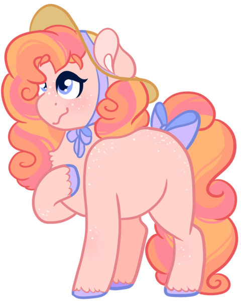 Size: 1573x1967 | Tagged: safe, artist:bubaiuv, deleted from derpibooru, derpibooru import, oc, earth pony, pony, bow, female, hat, magical lesbian spawn, mare, offspring, parent:applejack, parent:rarity, parents:rarijack, simple background, solo, tail bow, transparent background