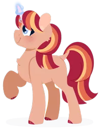 Size: 1494x1901 | Tagged: safe, artist:bubaiuv, deleted from derpibooru, derpibooru import, oc, oc:dawn, unofficial characters only, pony, unicorn, female, magic, mare, raised hoof, simple background, solo, transgender, transparent background