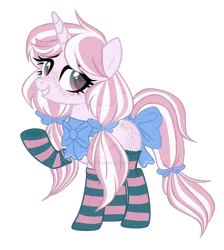 Size: 1280x1430 | Tagged: safe, artist:magicdarkart, derpibooru import, oc, unofficial characters only, pony, unicorn, bow, clothes, deviantart watermark, female, freckles, hair bow, mare, obtrusive watermark, simple background, socks, solo, striped socks, tail bow, thigh highs, transparent background, watermark