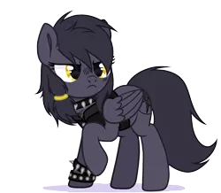 Size: 2400x2096 | Tagged: artist:alfury, bracelet, choker, clothes, derpibooru import, female, frown, hard rock, heavy metal, jacket, jewelry, leather jacket, leg lifted, messy mane, metal, oc, oc:mir, pegasus, punk rock, punk rock outfit, safe, scrunchy face, shadow, simple background, transparent background